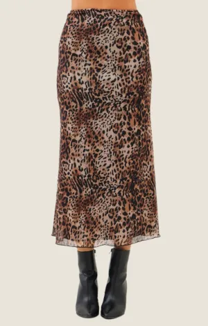 Ciela Leopard Mesh Midi Skirt