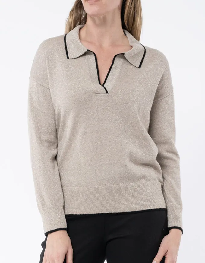 Collared Pullover Almond Lurex