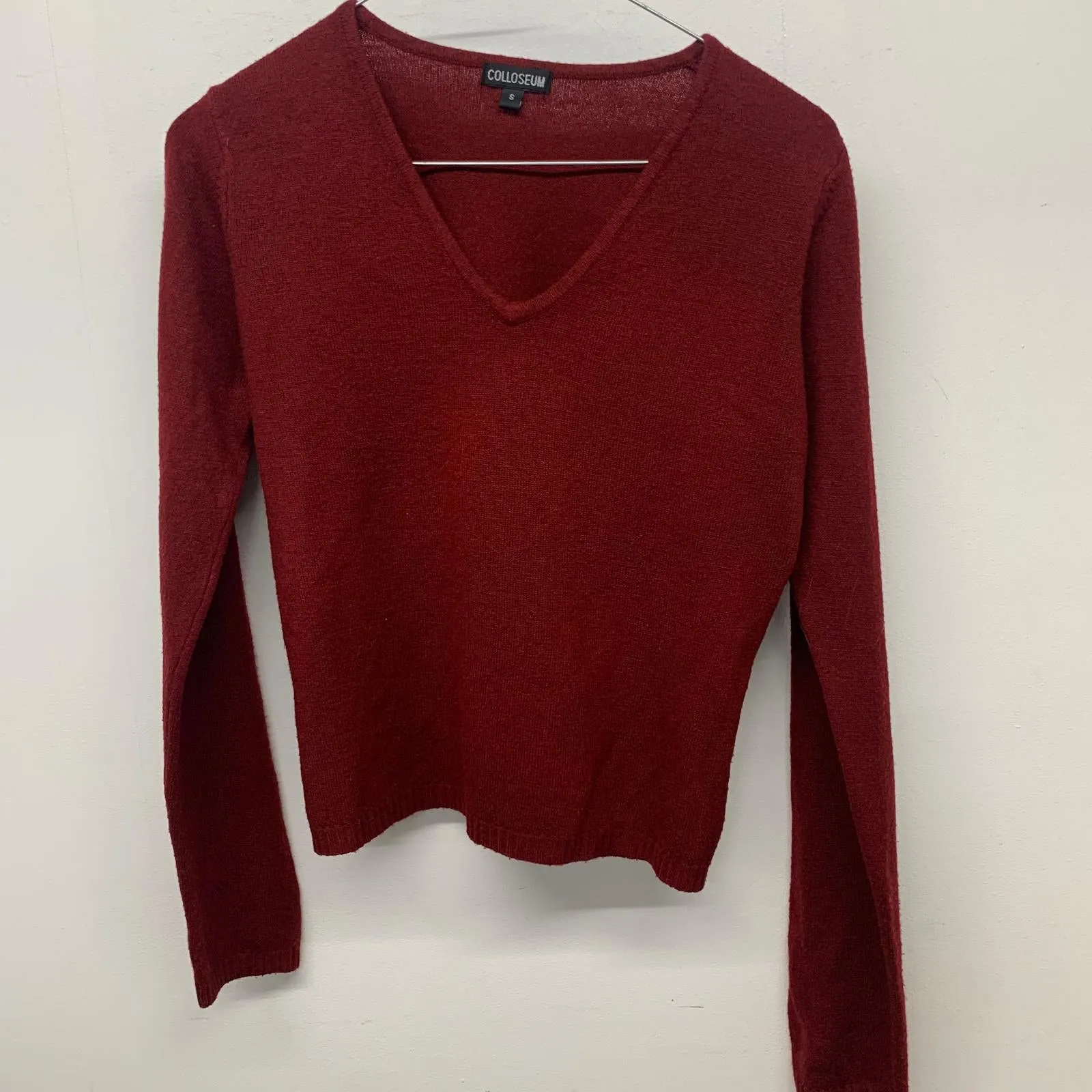 COLLOSEUM Ladies Red  Acrylic Long Sleeve V-Neck Jumper Pullover Sweater Small