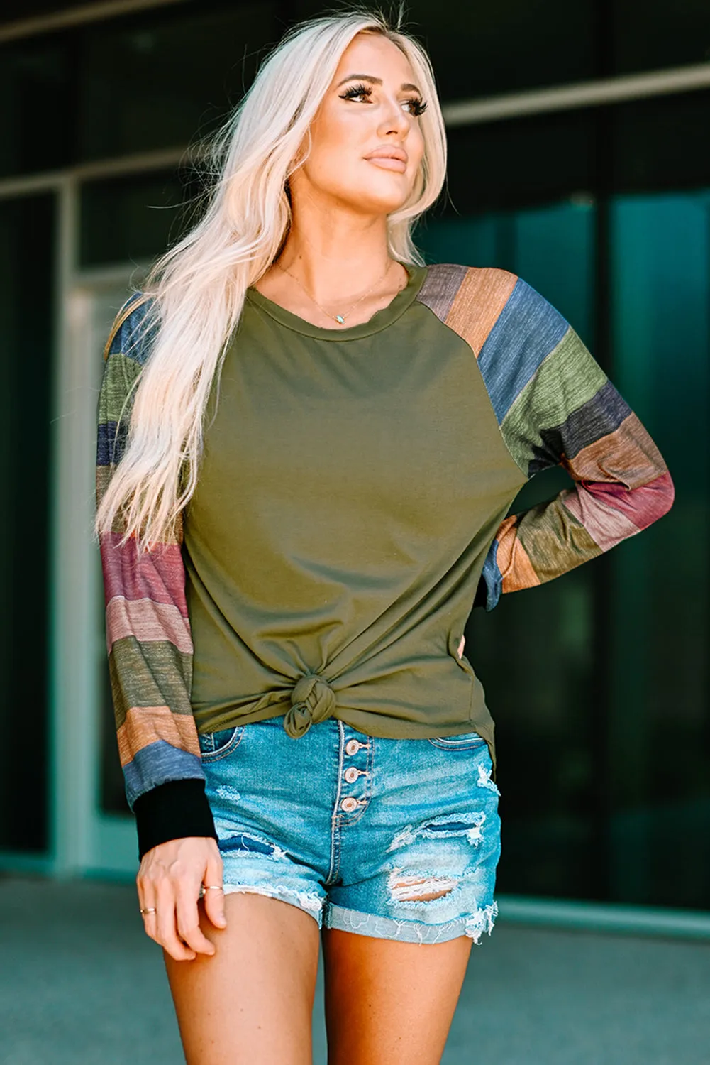 Color Block Long Sleeves Pullover Top