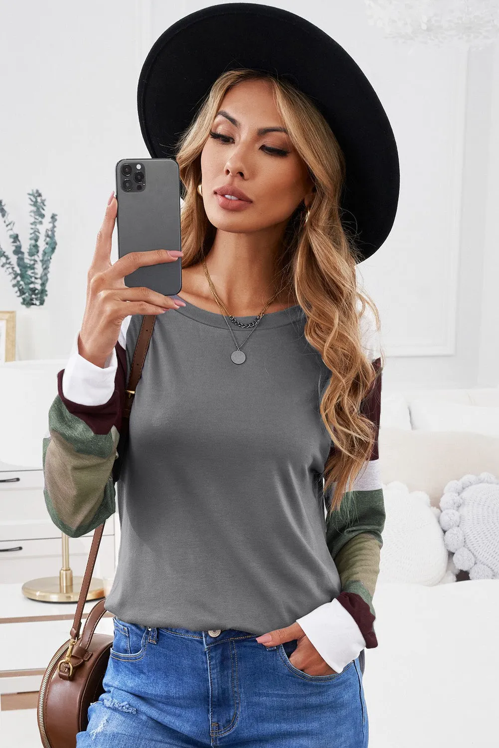 Color Block Long Sleeves Pullover Top