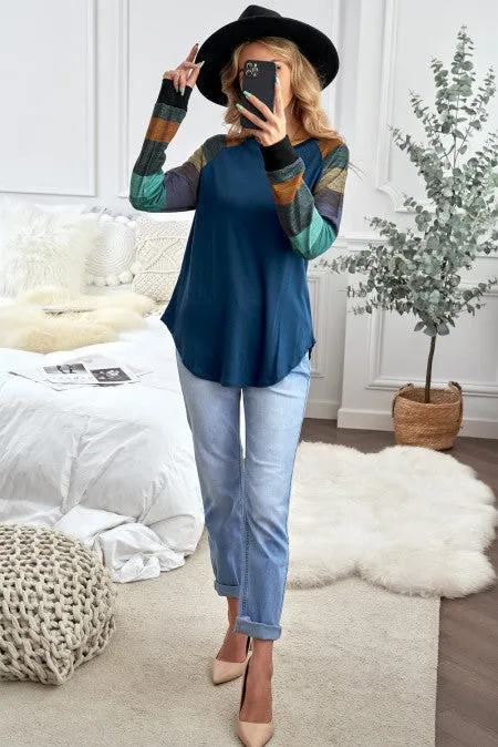 Color Block Long Sleeves Pullover Top