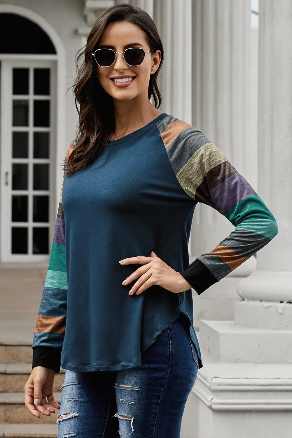 Color Block Long Sleeves Pullover Top