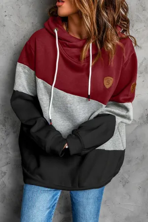 Colorblock Cowl Neck Pullover Hoodie