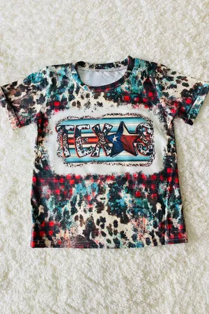 Cow, leopard, and serape ''TEXAS'' logo t-shirt DLH1212-5