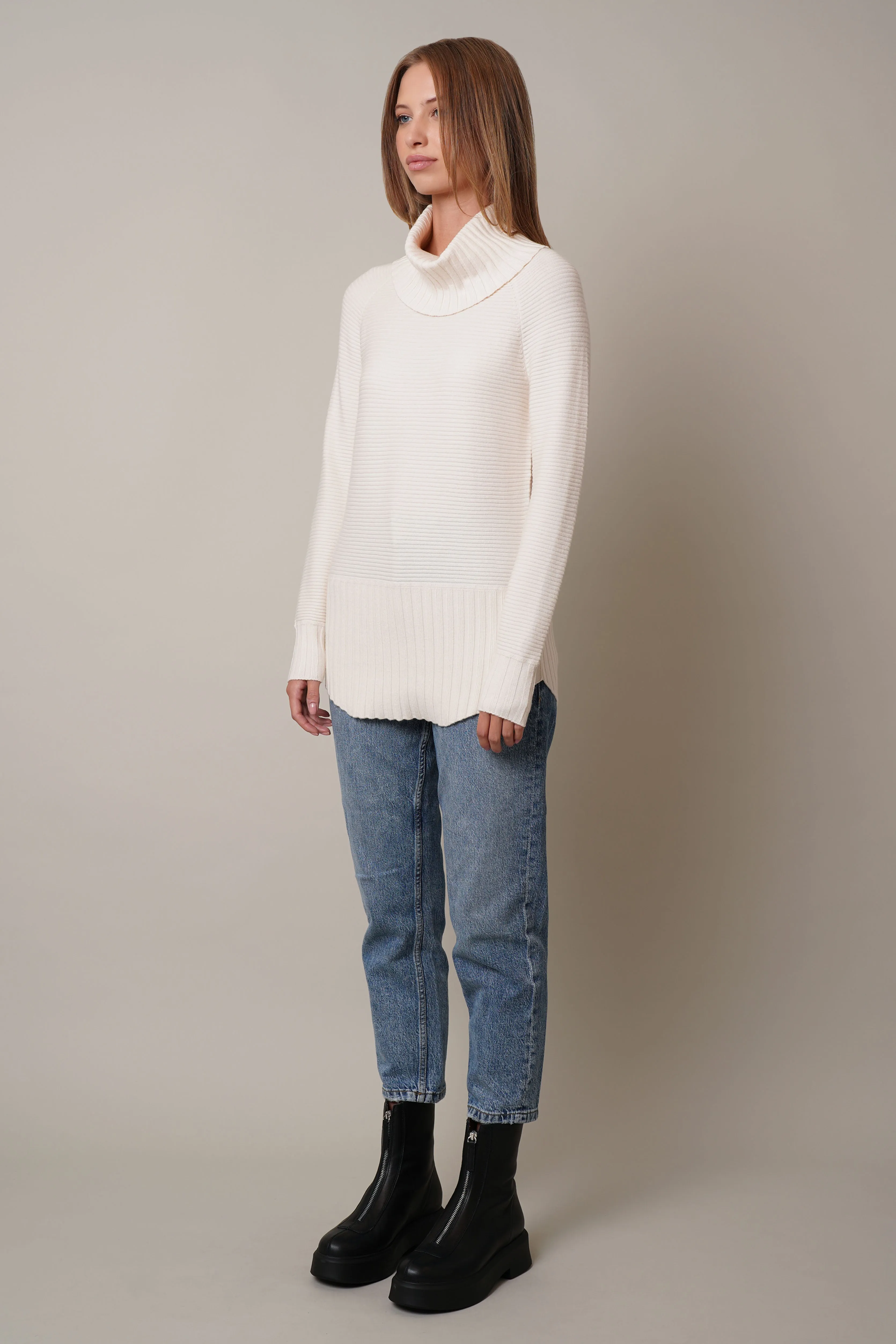 Cowl Neck Ribbed Pullover