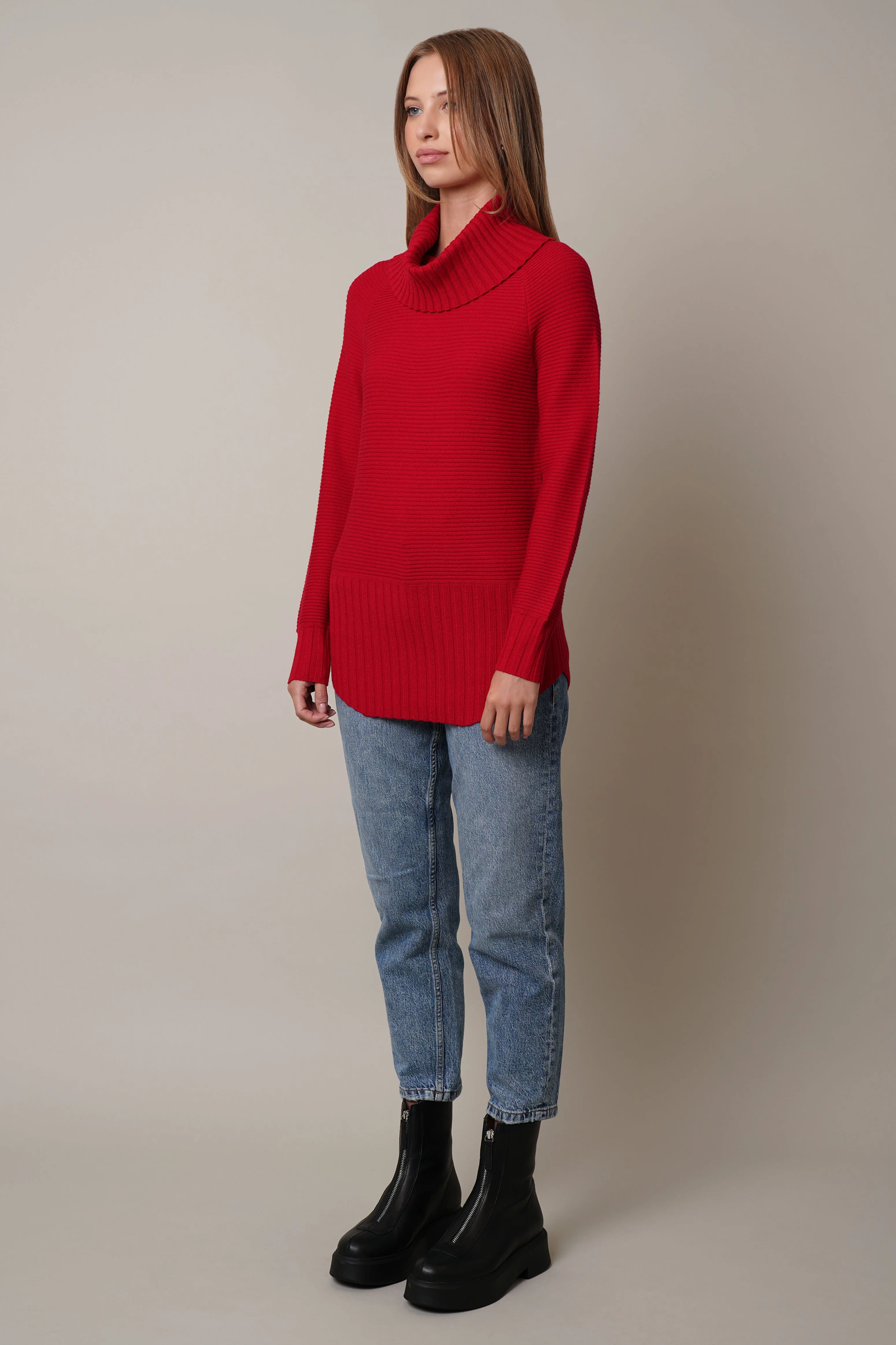 Cowl Neck Ribbed Pullover