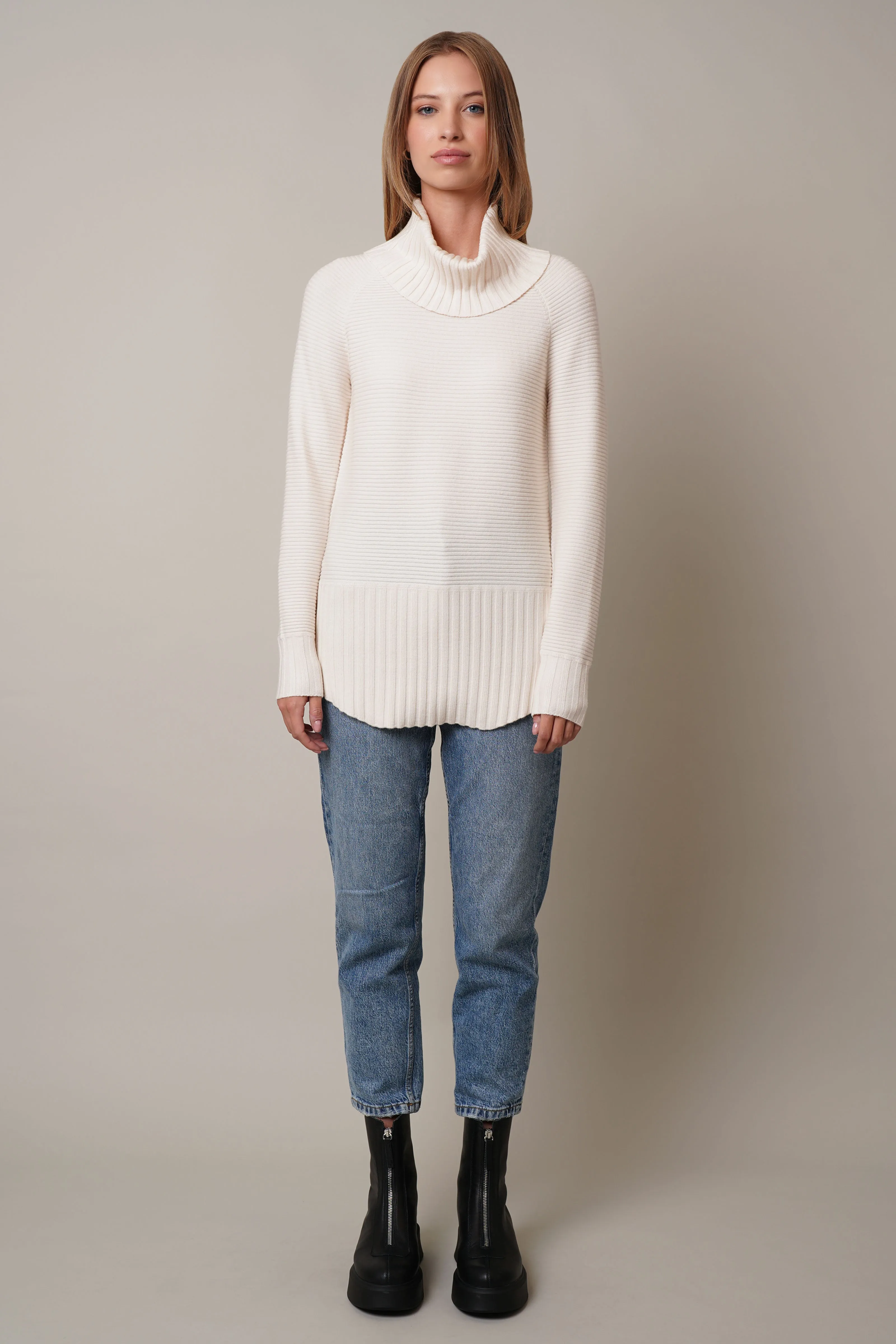 Cowl Neck Ribbed Pullover