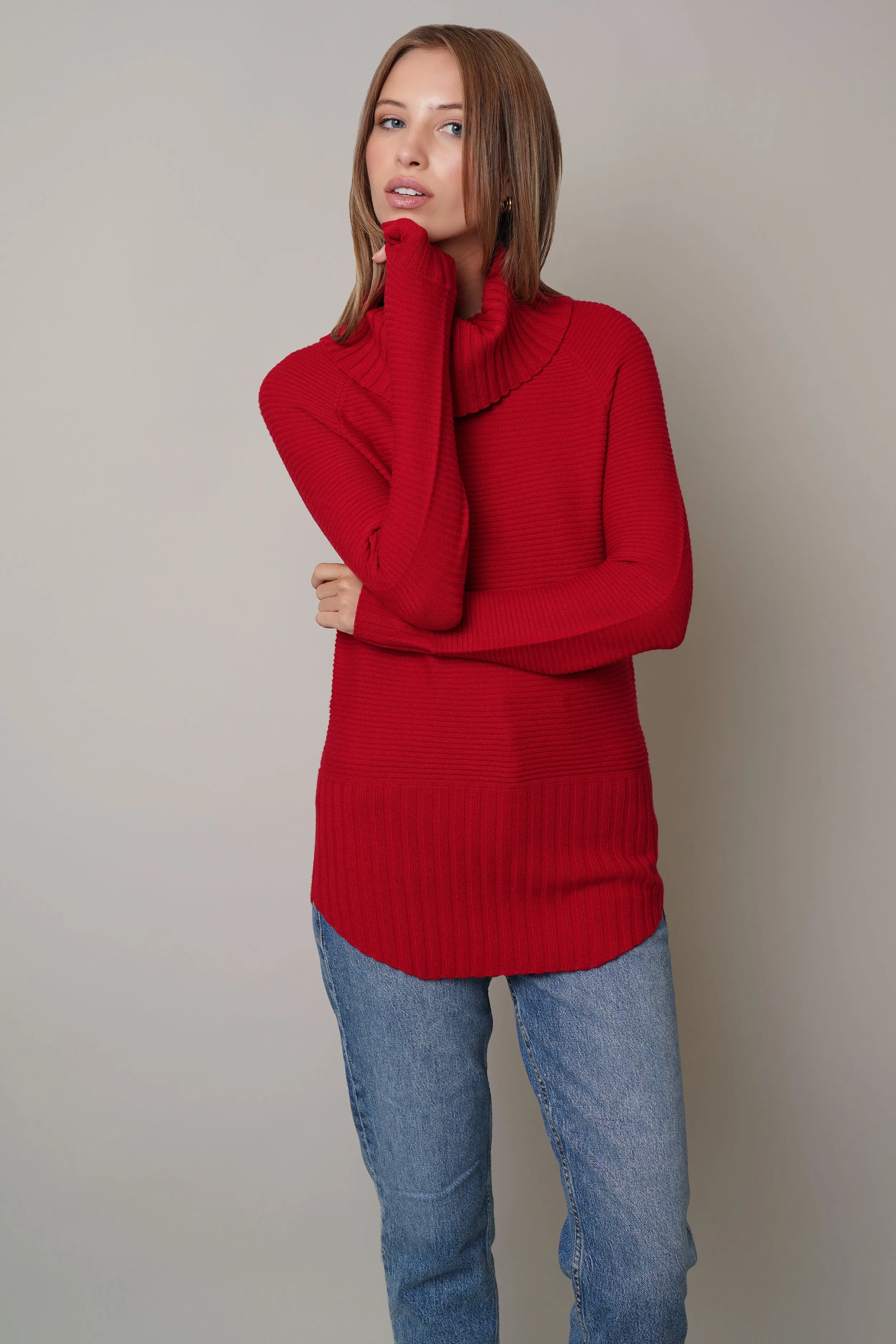 Cowl Neck Ribbed Pullover