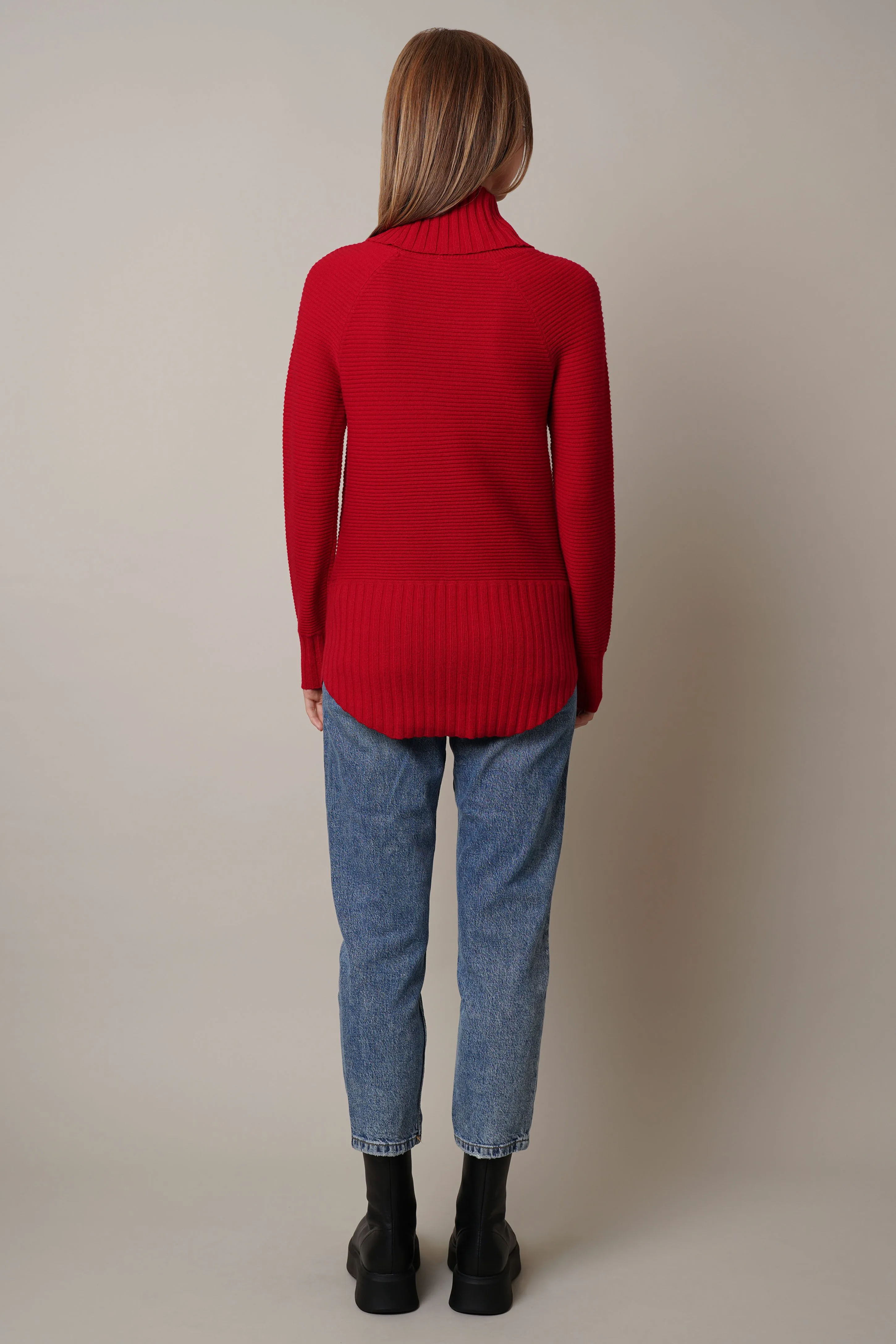 Cowl Neck Ribbed Pullover