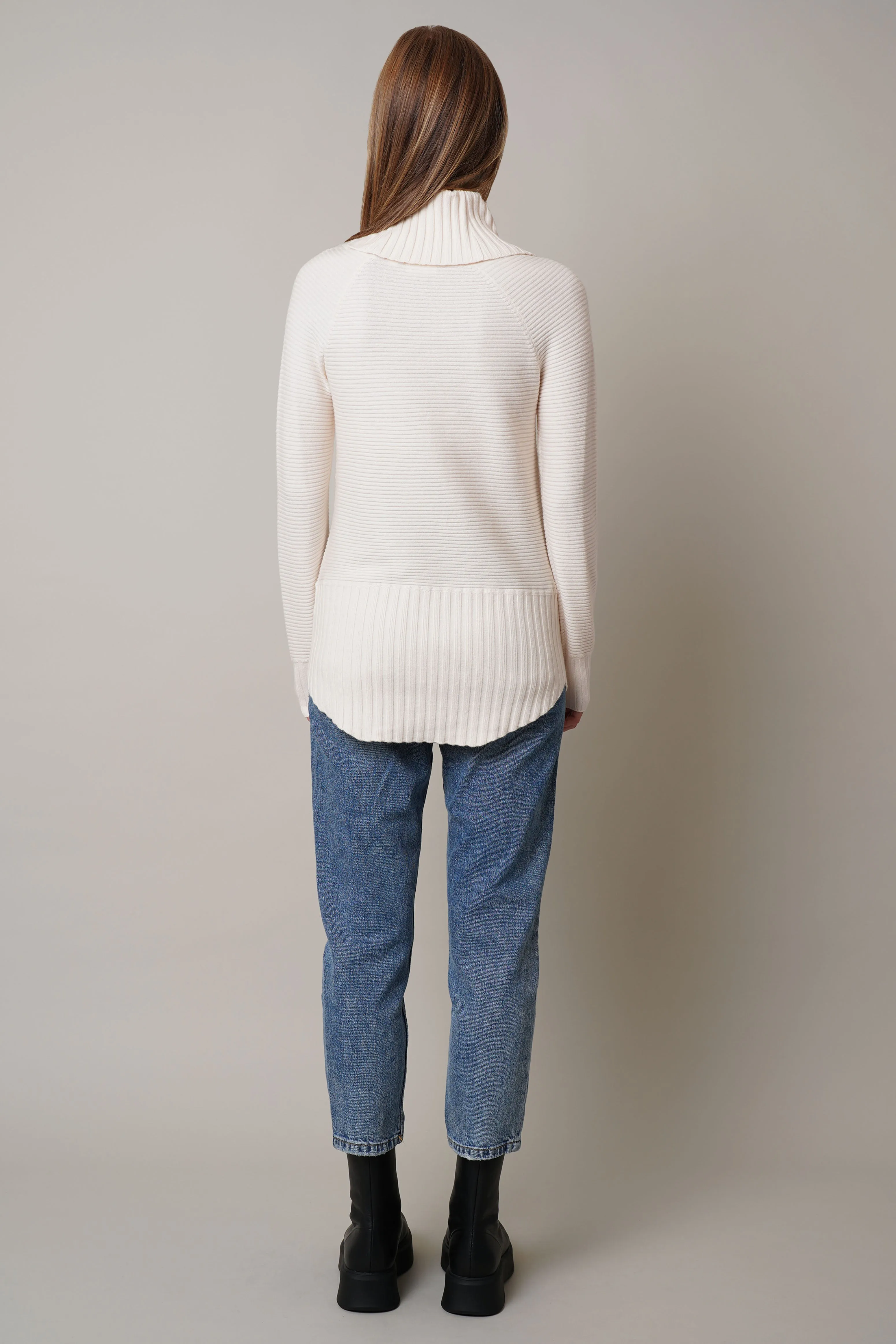 Cowl Neck Ribbed Pullover