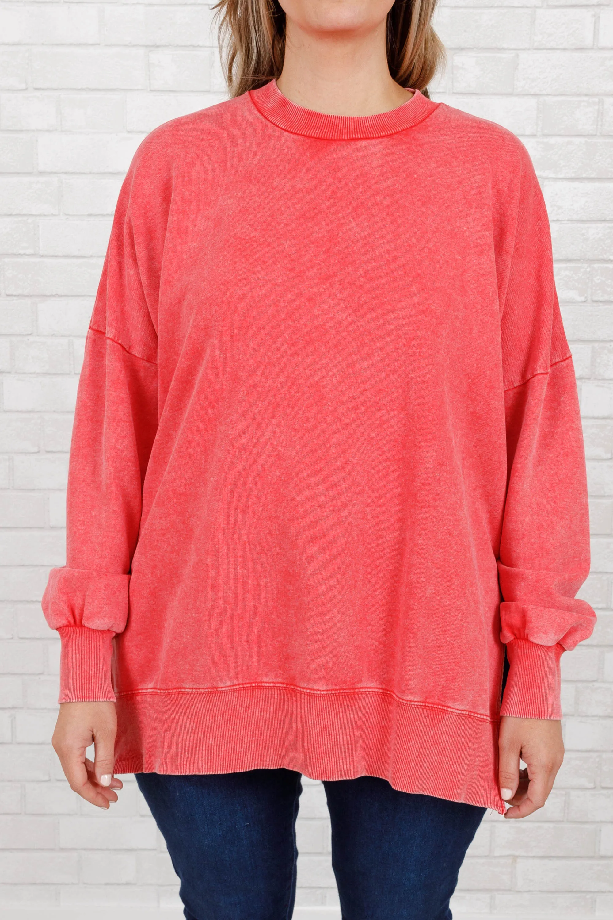 Cozy Crewneck Pullover, Ruby