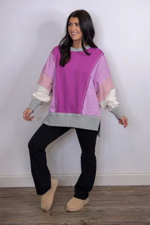 Cozy Trends Magenta Colorblock Pullover