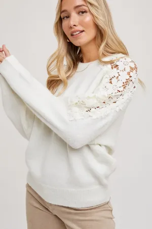 Crochet Contrast Knit Sweater Pullover IVORY