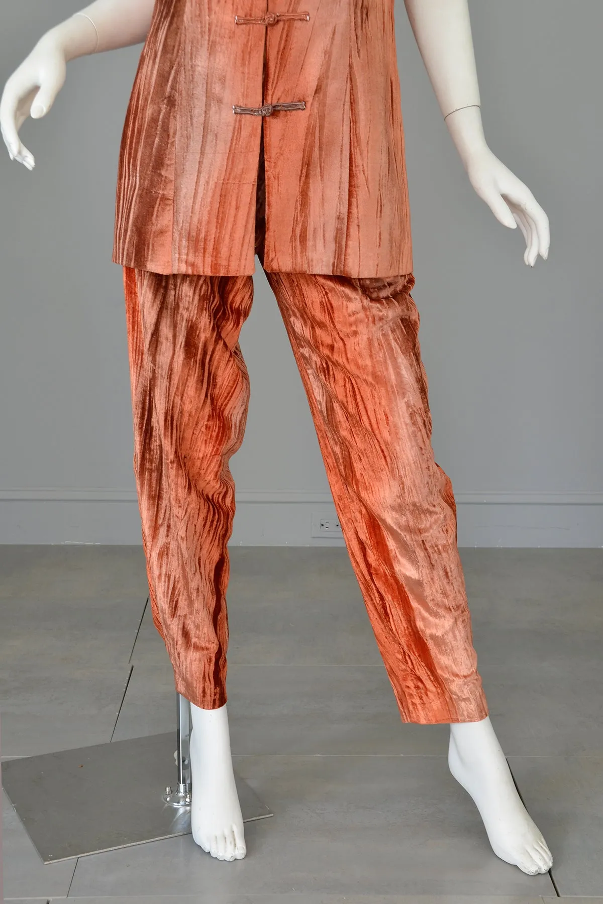 Crushed Velvet Rose Gold Copper Tunic Vest and Pants