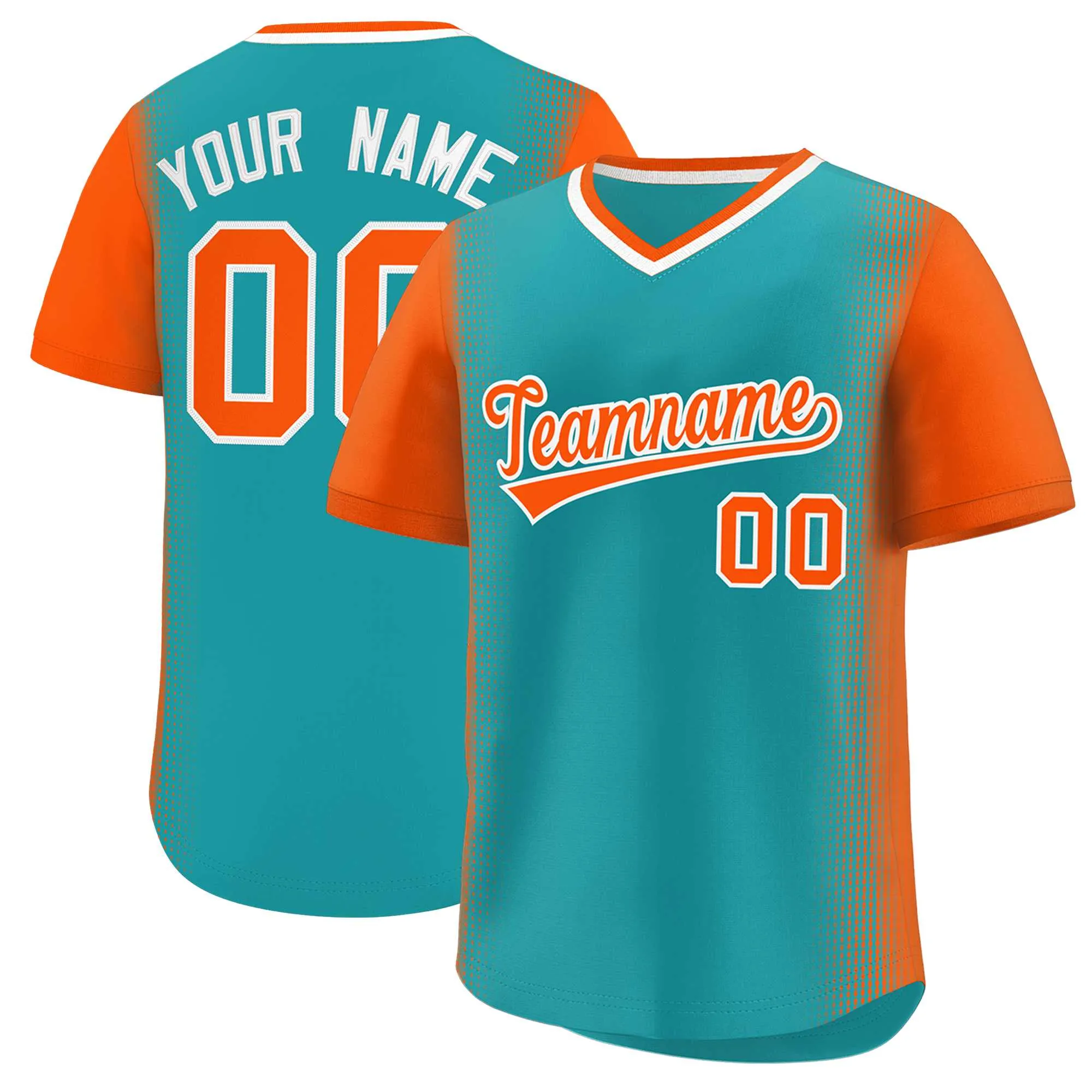 Custom Aqua Orange Personalized Raglan Sleeves Authentic Pullover Baseball Jersey