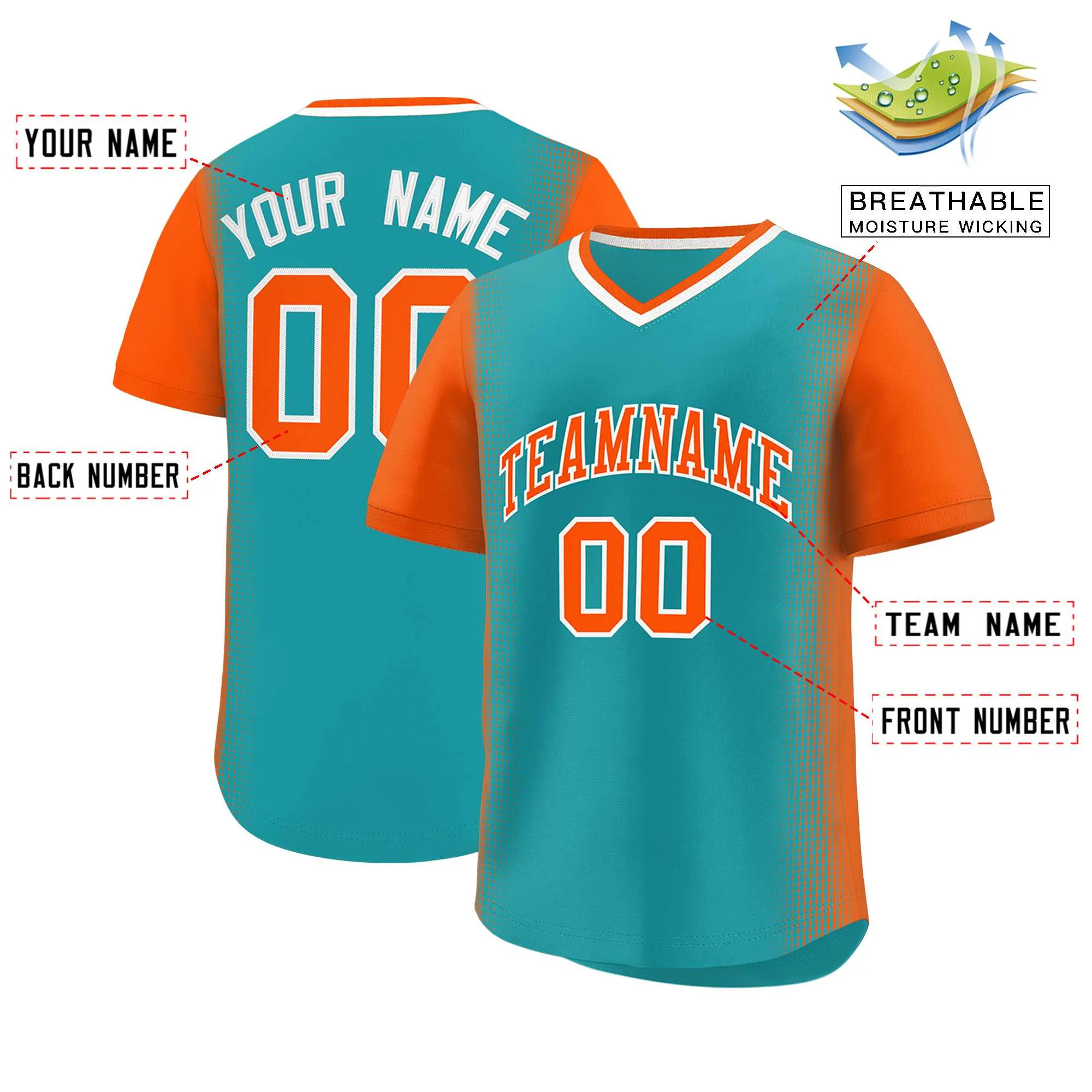 Custom Aqua Orange Personalized Raglan Sleeves Authentic Pullover Baseball Jersey