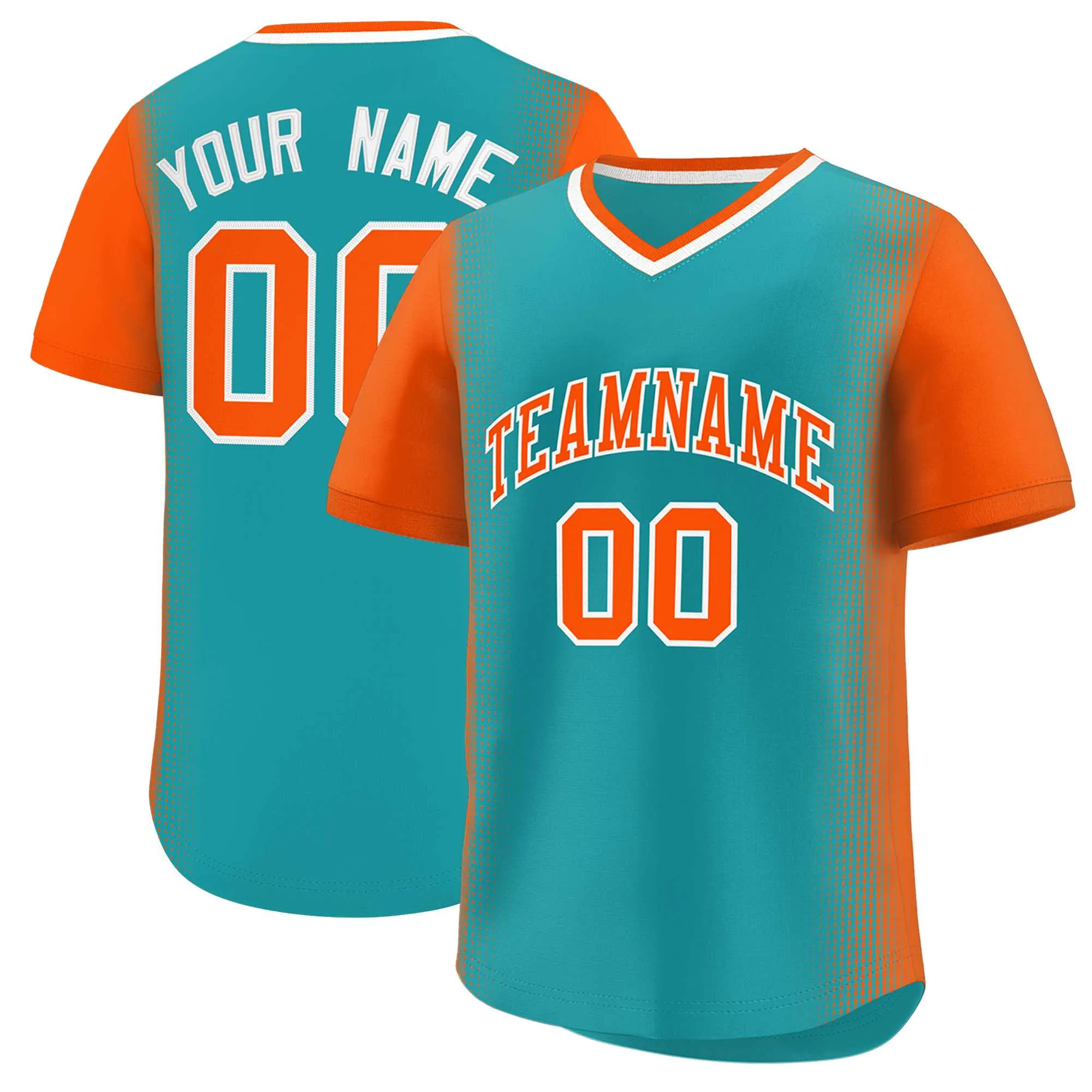 Custom Aqua Orange Personalized Raglan Sleeves Authentic Pullover Baseball Jersey