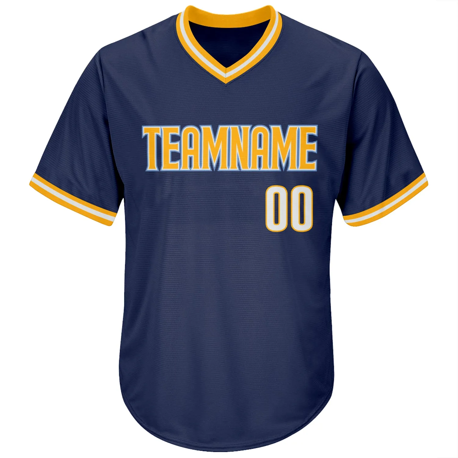 Custom Navy White-Gold Authentic Throwback Rib-Knit Baseball Jersey Shirt