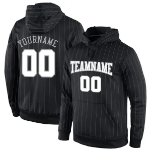 Custom Stitched Black Gray Pinstripe White-Gray Sports Pullover Sweatshirt Hoodie