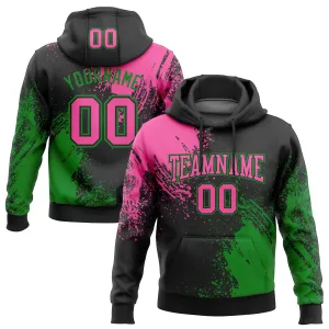 Custom Stitched Black Pink-Grass Green 3D Pattern Design Abstract Brush Stroke Sports Pullover Sweatshirt Hoodie