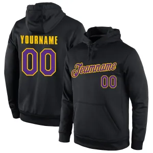 Custom Stitched Black Purple-Gold Sports Pullover Sweatshirt Hoodie