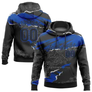 Custom Stitched Black Thunder Blue 3D Pattern Design Torn Paper Style Sports Pullover Sweatshirt Hoodie