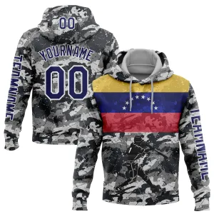 Custom Stitched Camo Navy-White 3D Venezuela Venezuelan Flag Sports Pullover Sweatshirt Salute To Service Hoodie