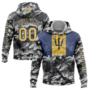 Custom Stitched Camo Yellow-Navy 3D Barbados Barbadian Flag Sports Pullover Sweatshirt Salute To Service Hoodie