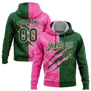 Custom Stitched Graffiti Pattern Green Pink-Cream 3D Scratch Sports Pullover Sweatshirt Hoodie