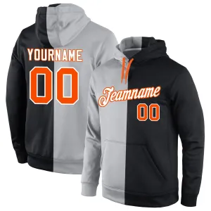 Custom Stitched Gray Orange-Black Split Fashion Sports Pullover Sweatshirt Hoodie