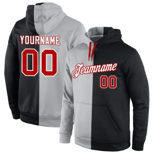 Custom Stitched Gray Red-Black Split Fashion Sports Pullover Sweatshirt Hoodie