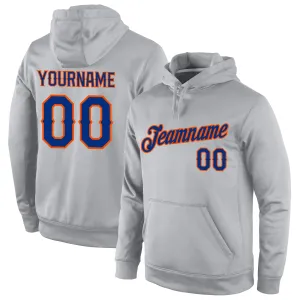 Custom Stitched Gray Royal-Orange Sports Pullover Sweatshirt Hoodie