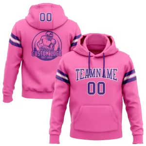 Custom Stitched Pink Purple-White Football Pullover Sweatshirt Hoodie