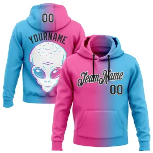 Custom Stitched Sky Blue Black-Pink 3D Halloween Gradient Sports Pullover Sweatshirt Hoodie