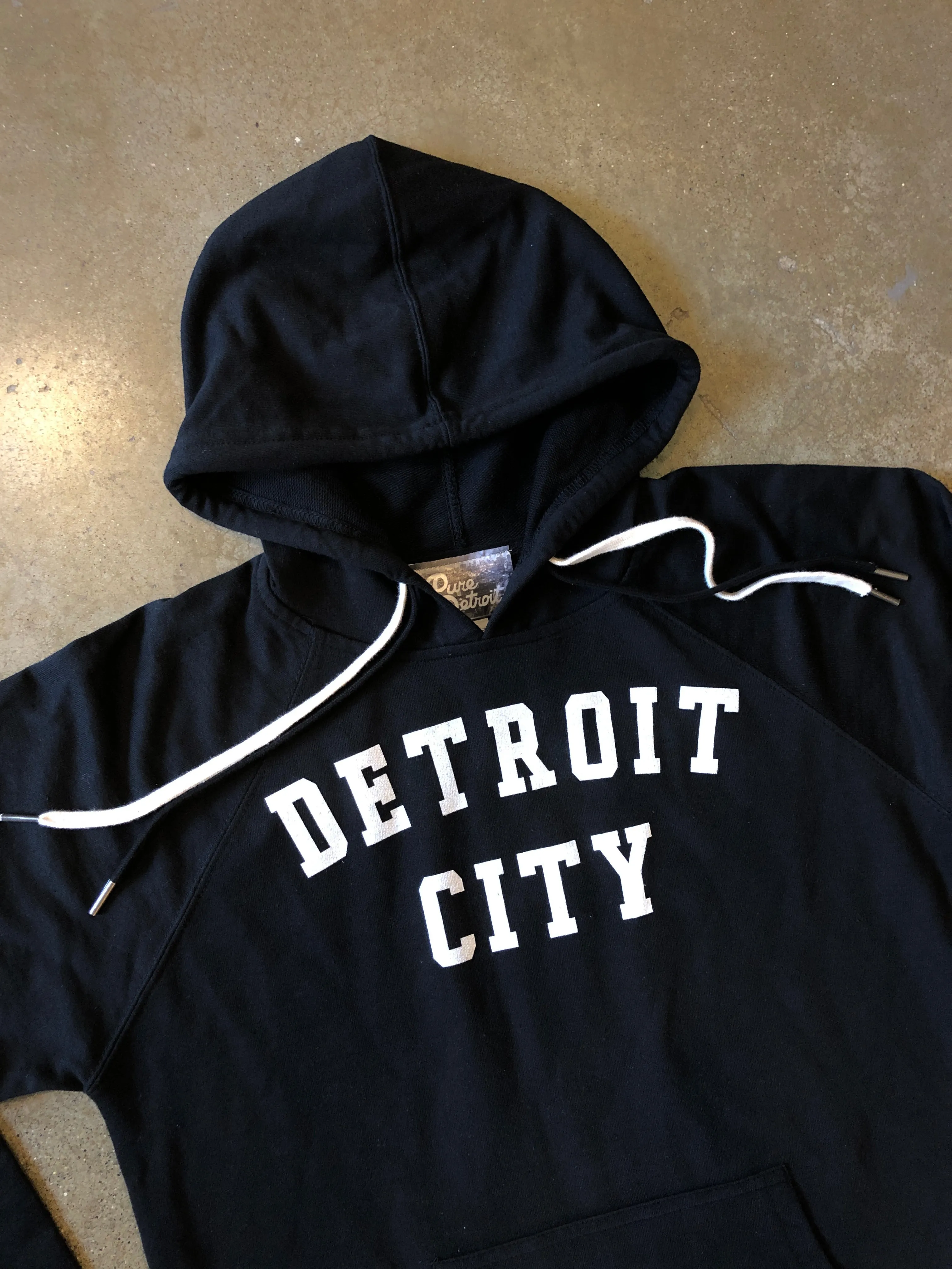 Detroit City Lightweight Hooded Pullover / White   Black / Unisex