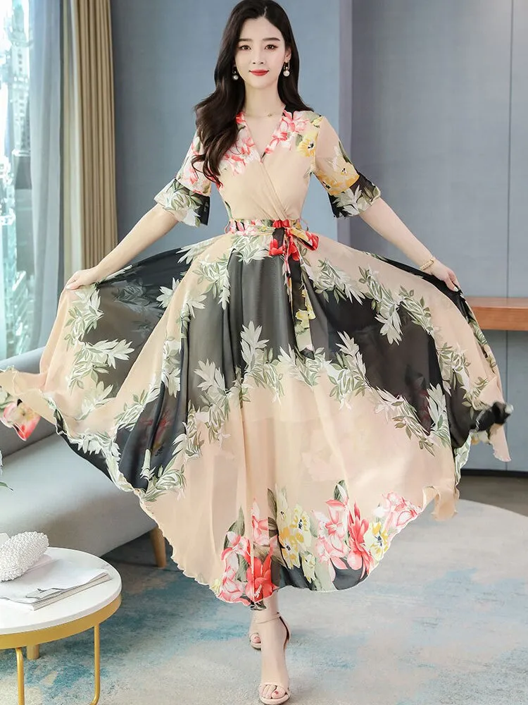 Dress for Women 2023 Summer New Fashion Chiffon Dress Printed Long Dresses Woman Clothing Temperament Elegant Women's Dresses