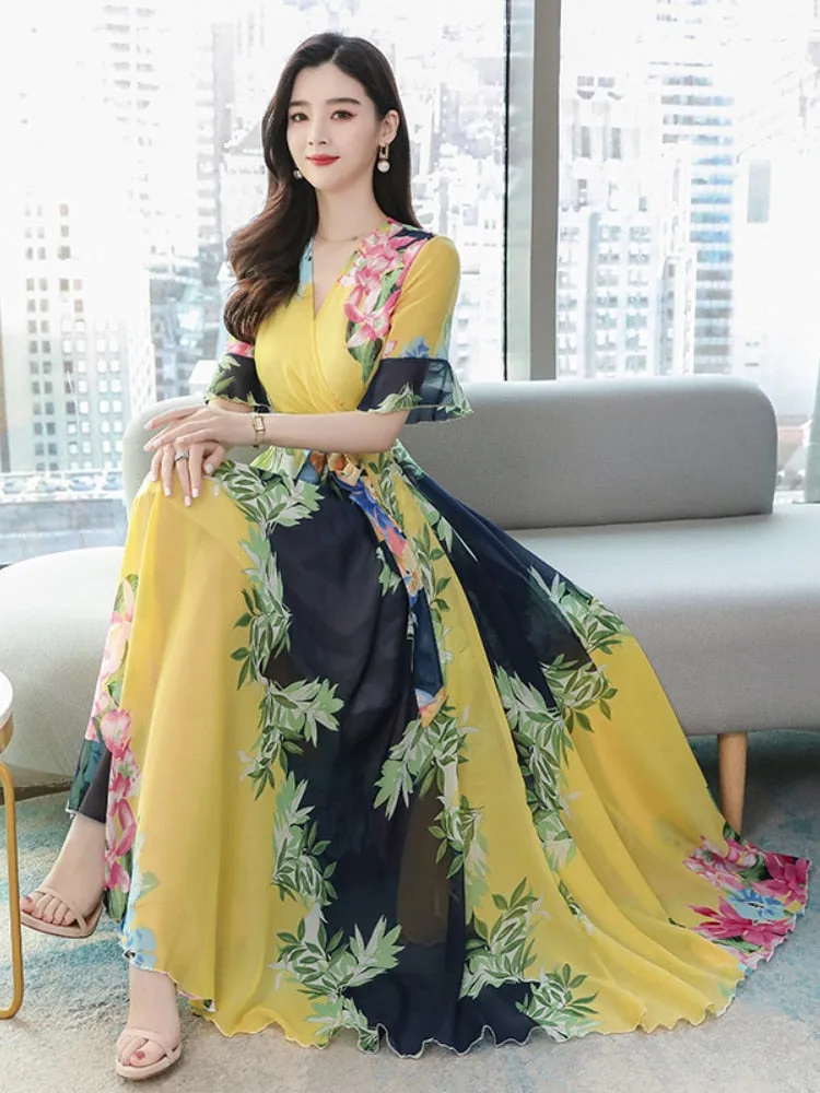 Dress for Women 2023 Summer New Fashion Chiffon Dress Printed Long Dresses Woman Clothing Temperament Elegant Women's Dresses