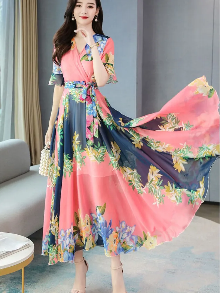 Dress for Women 2023 Summer New Fashion Chiffon Dress Printed Long Dresses Woman Clothing Temperament Elegant Women's Dresses