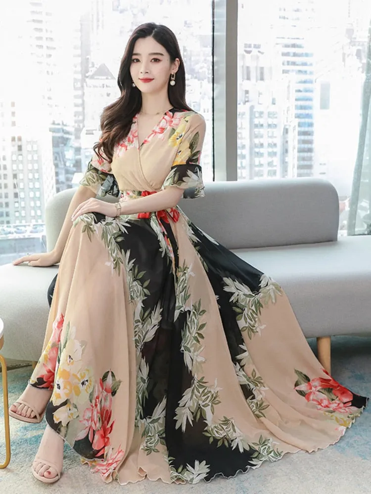 Dress for Women 2023 Summer New Fashion Chiffon Dress Printed Long Dresses Woman Clothing Temperament Elegant Women's Dresses