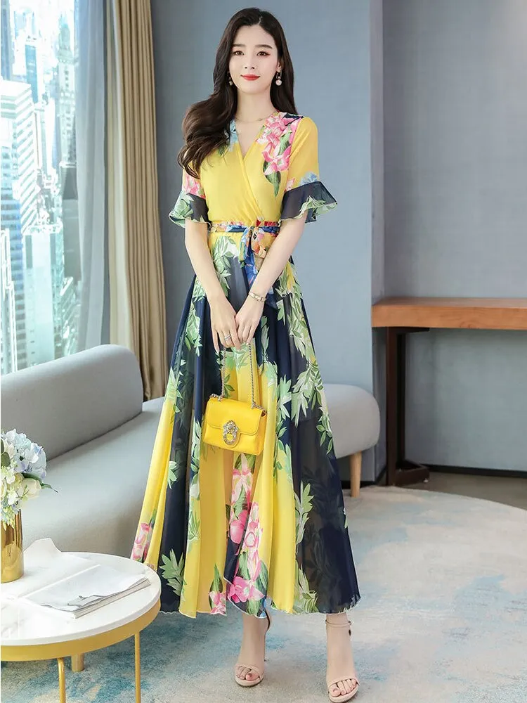 Dress for Women 2023 Summer New Fashion Chiffon Dress Printed Long Dresses Woman Clothing Temperament Elegant Women's Dresses