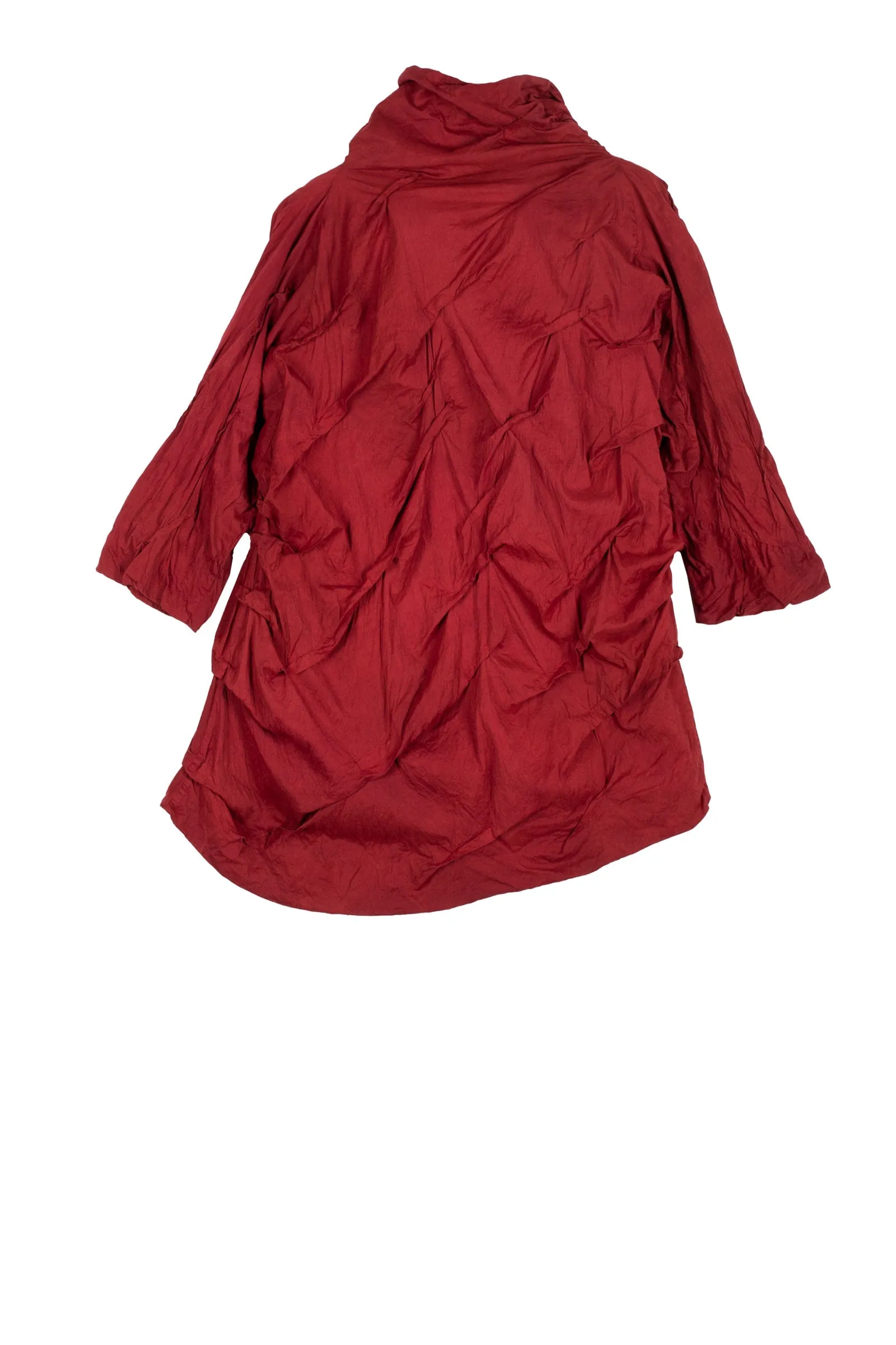 DYED COTTON SILK HEAVY VOILE WAVY TUCK PULLOVER - dh1552-red -