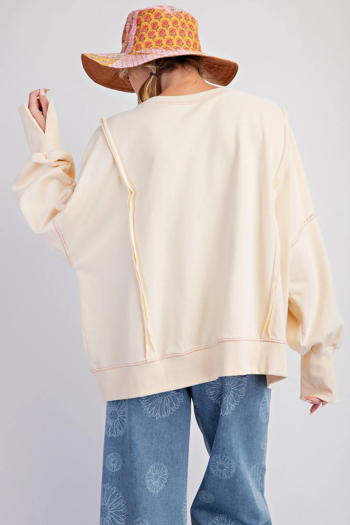 Easel Love Patch Washed Terry Knit Pullover