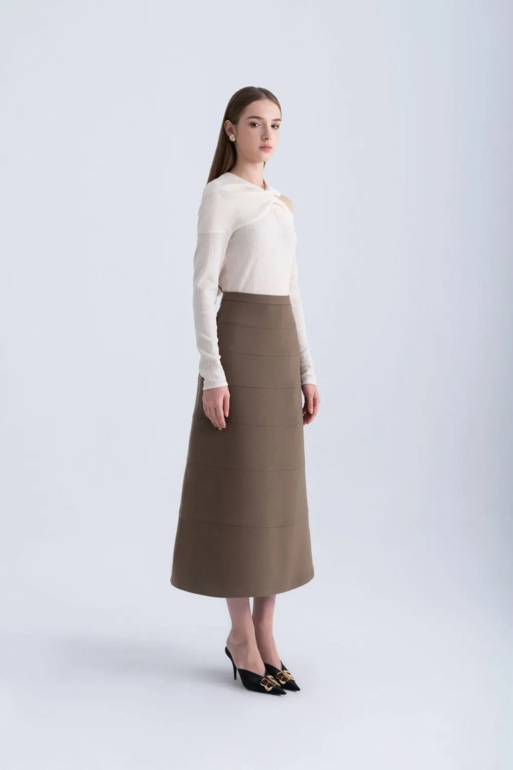 Edith A-line High Waist Twill Midi Skirt