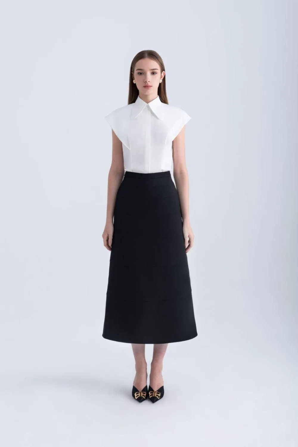 Edith A-line High Waist Twill Midi Skirt