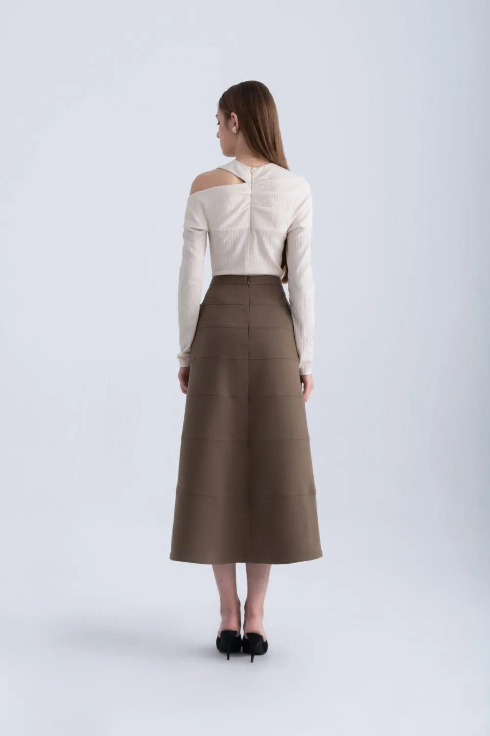 Edith A-line High Waist Twill Midi Skirt