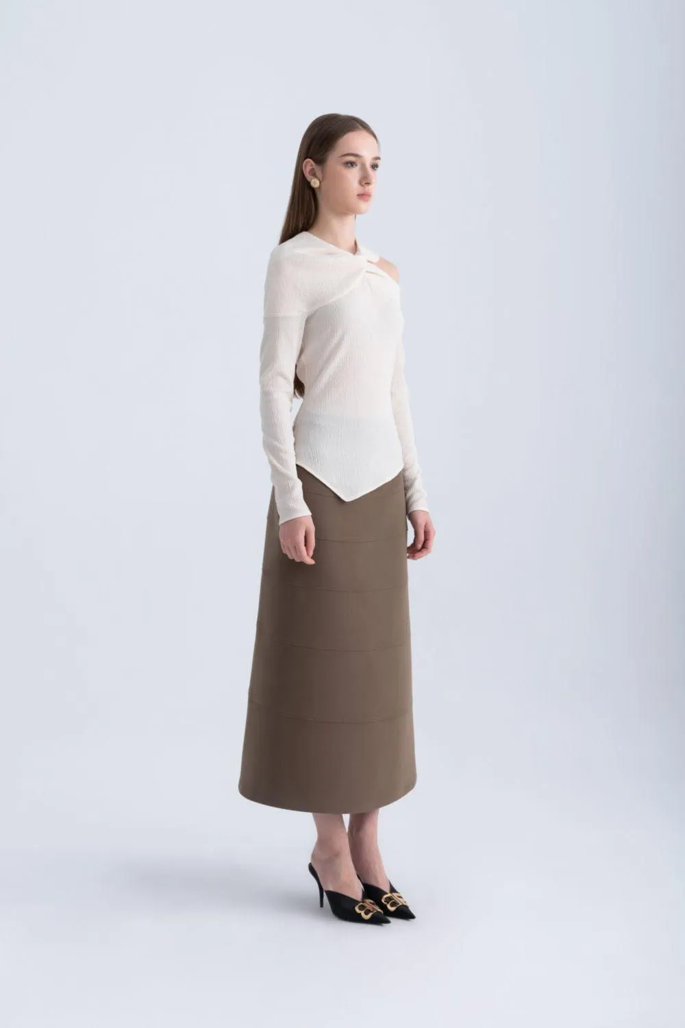 Edith A-line High Waist Twill Midi Skirt