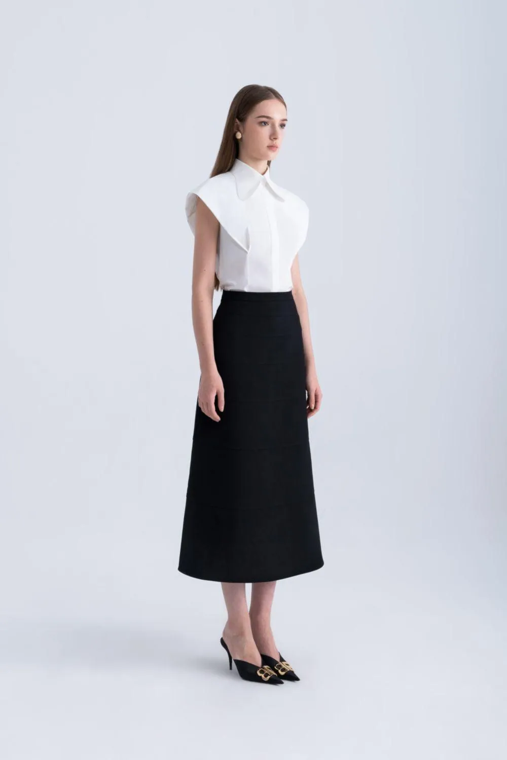 Edith A-line High Waist Twill Midi Skirt