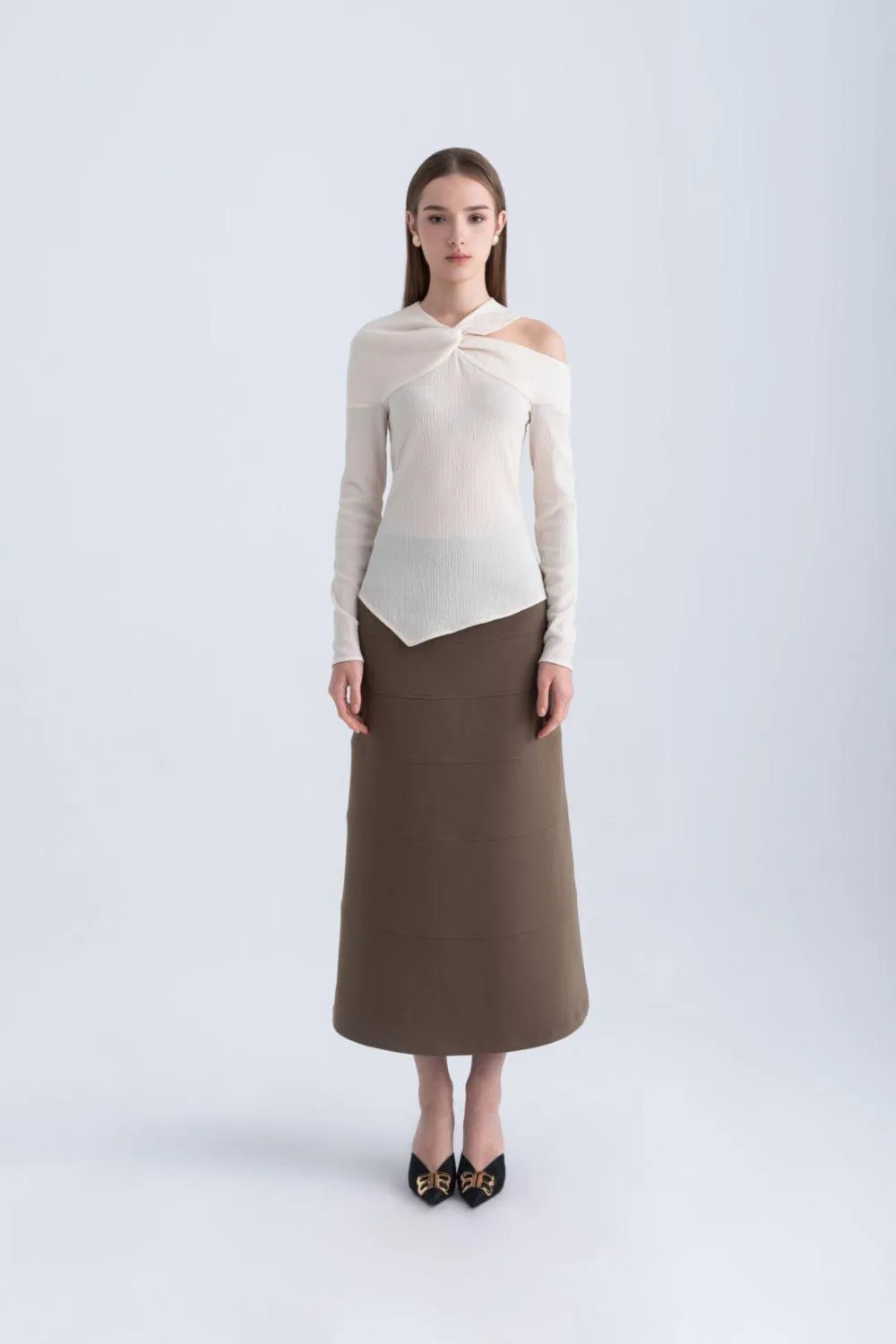 Edith A-line High Waist Twill Midi Skirt