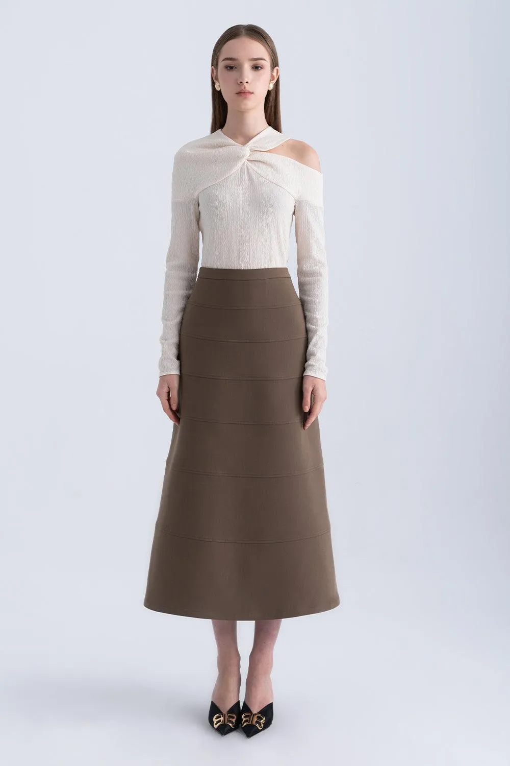 Edith A-line High Waist Twill Midi Skirt